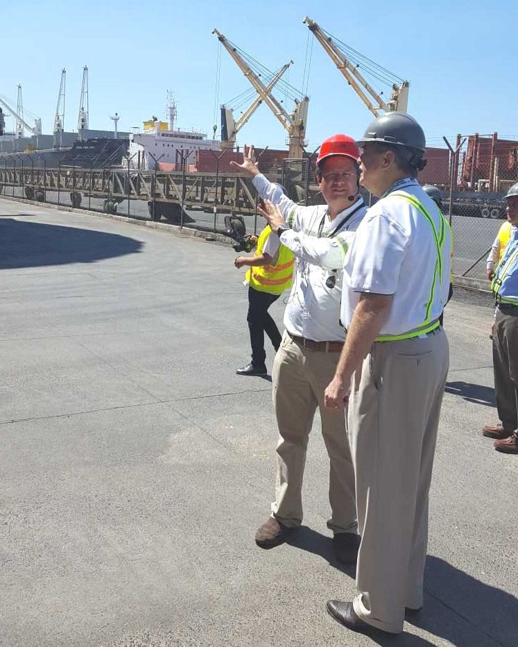 In Guatemala this week, Under Secretary for Trade and Foreign Agricultural Affairs Ted McKinney (right) toured the terminal at Port Quetzal where 60 percent of U.S. bulk grain exports to Guatemala are received. In Guatemala this week, Under Secretary for Trade and Foreign Agricultural Affairs Ted McKinney (right) toured the terminal at Port Quetzal where 60 percent of U.S. bulk grain exports to Guatemala are received.