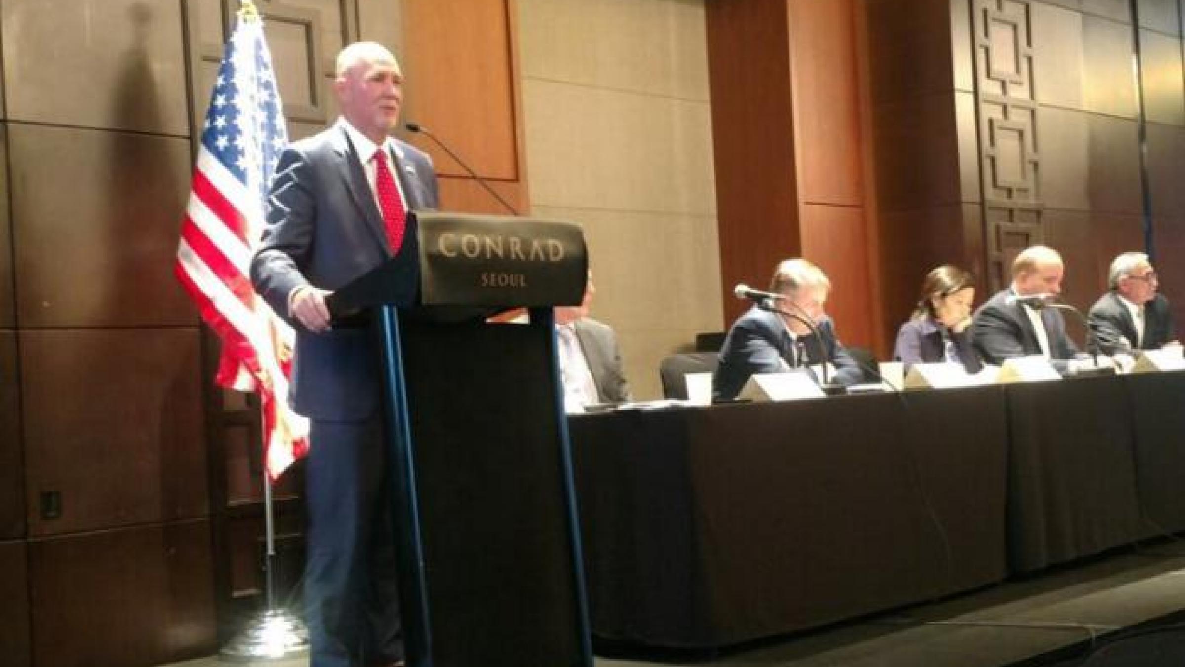 FAS Administrator Ken Isley speaks during the agricultural trade mission in South Korea