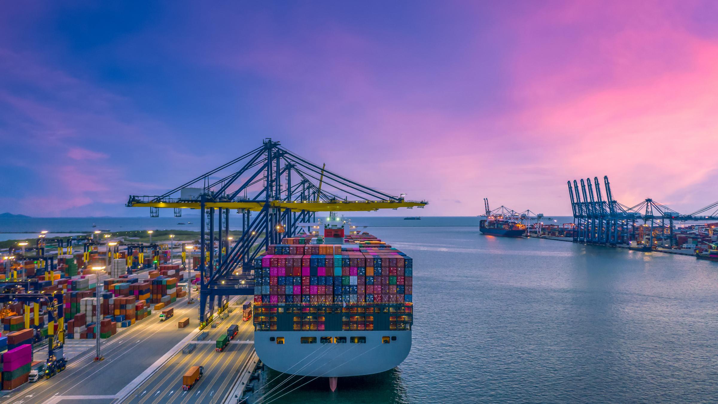 Cargo ship at a port