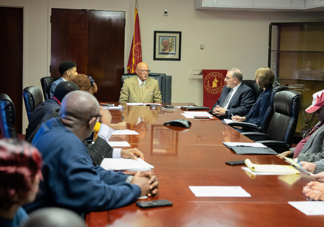 FAS staff meet with Tuskegee University Board of Trustee Member Dr. Douglas Chambers to discuss the mutual benefits the program has provided to both the Tuskegee and visiting faculties.