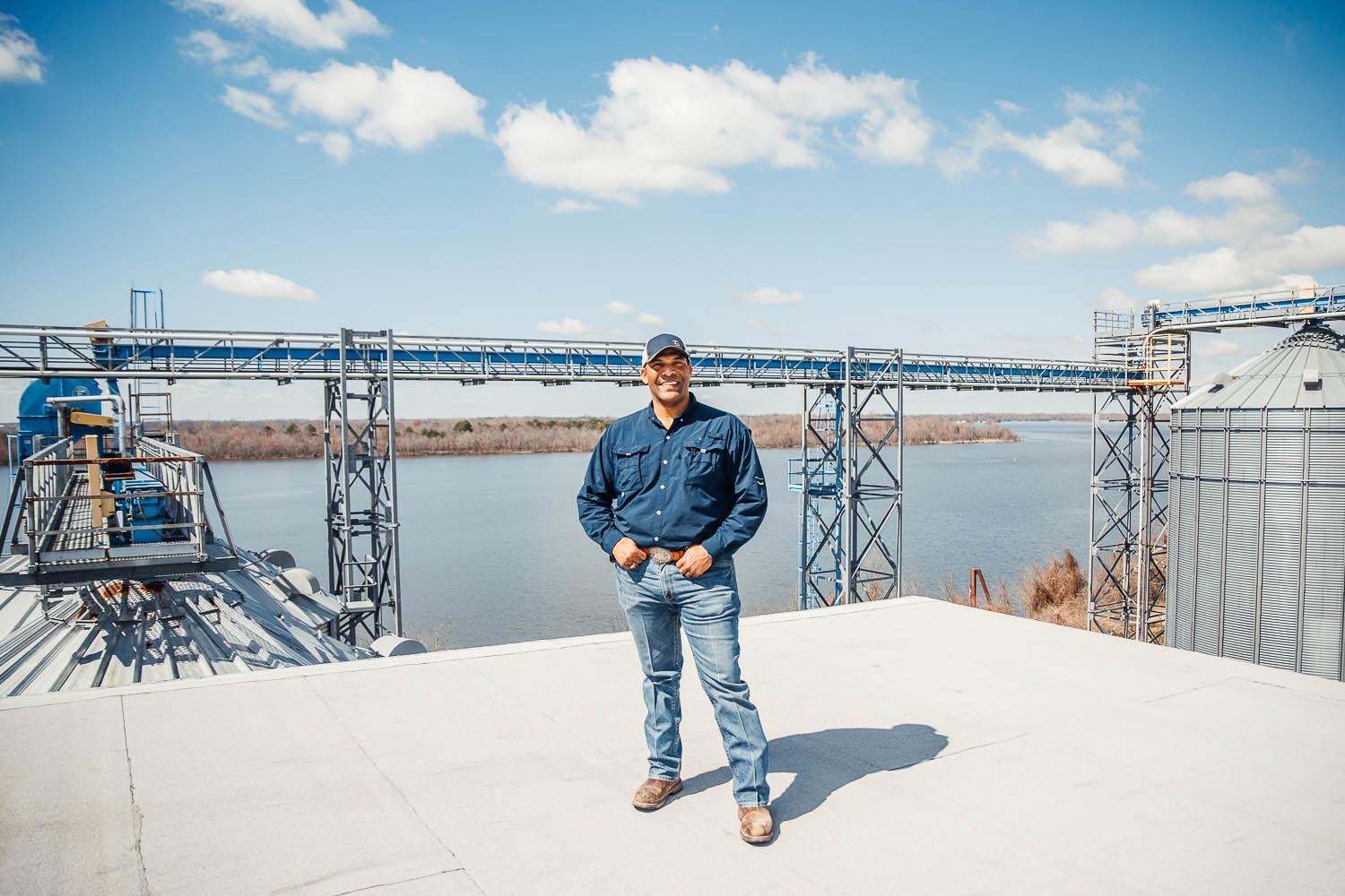 PJ Haynie photographed atop the Arkansas River Rice mill.